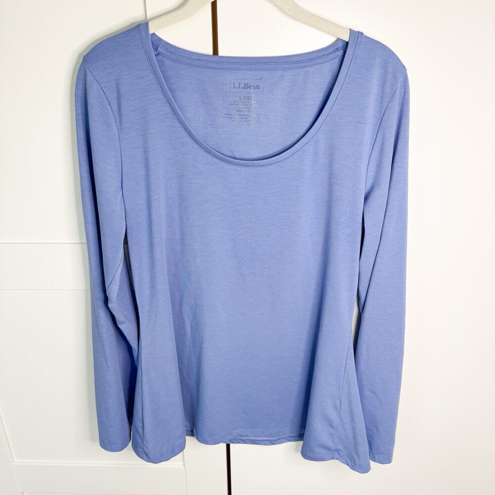 LL Bean Scoop Neck Women’s LARGE Regular Tshirt Light Blue‎ Comfort Soft